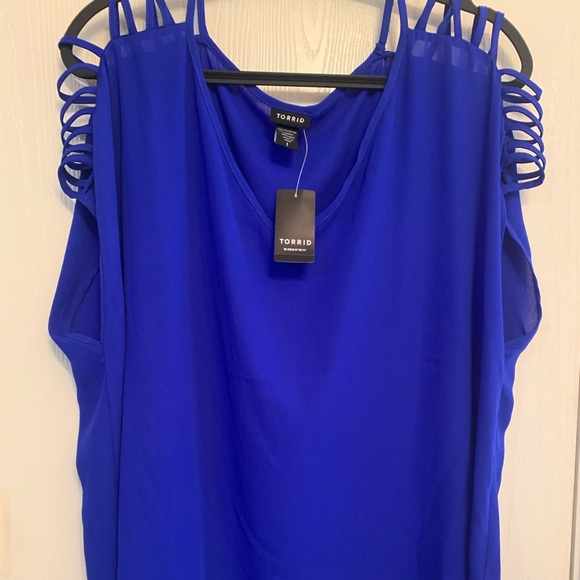 torrid blue lattice shoulder blouse sz 1 - Picture 3 of 4